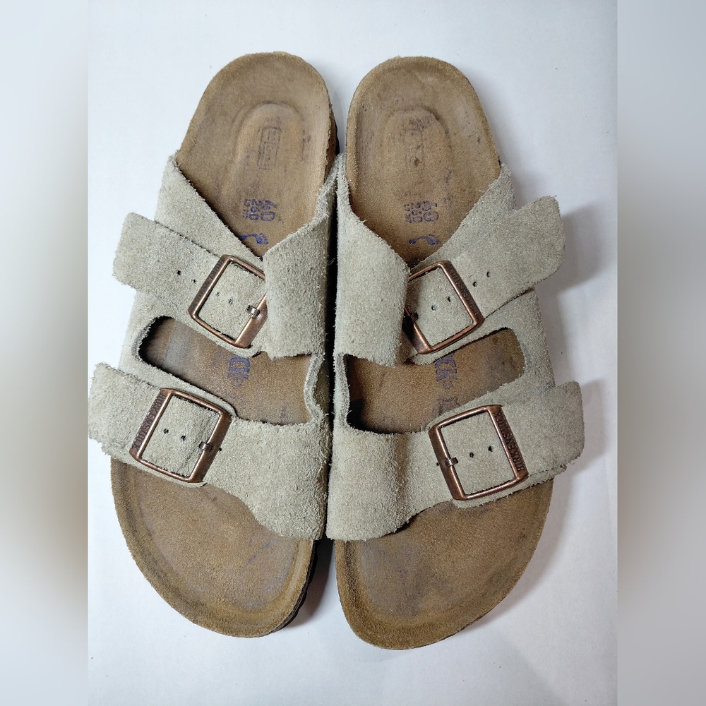 Birkenstock Arizona Women Size 40/9 Us Narrow Beige Suede Sandals with Buckles - Picture 10 of 10